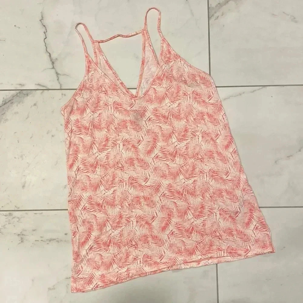 Old Navy Tropical Leaves Pattern Light Pink Hot Pink Racer Back Cutout Tank S